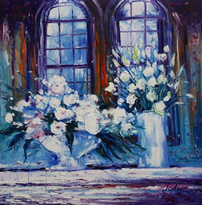 White flowers in an Abbey Window Iona 24x24
